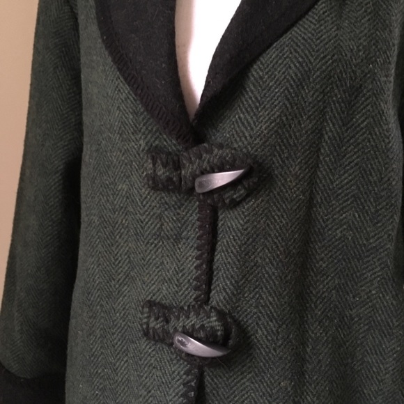 Vintage green herringbone Shawl-collar boiled wool jacket toggle closure - Picture 5 of 9